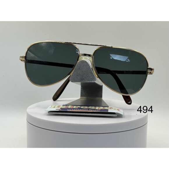 Vintage Oversize Sunglasses NOS Small Aviator Green Lens Gold Metal Frame 1980s - Picture 1 of 10